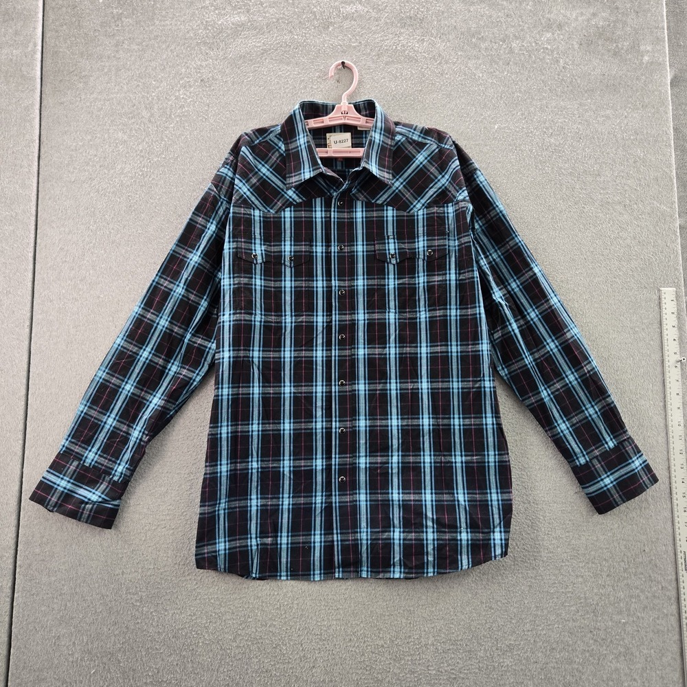 Roper Men Button Up Shirt XL Black Plaid Western Long Sleeve Pearl Snap